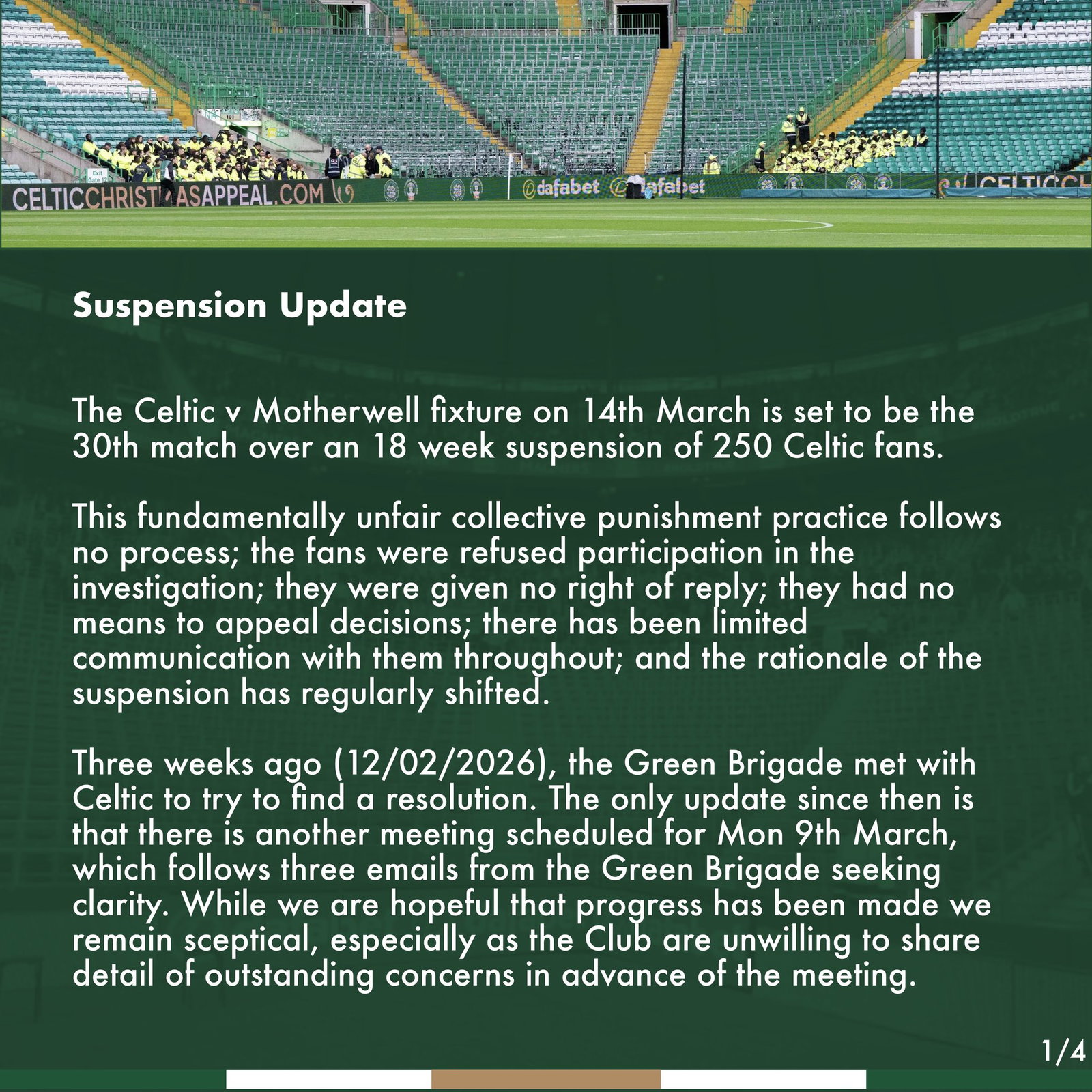 Celtic FC Green brigade STatement