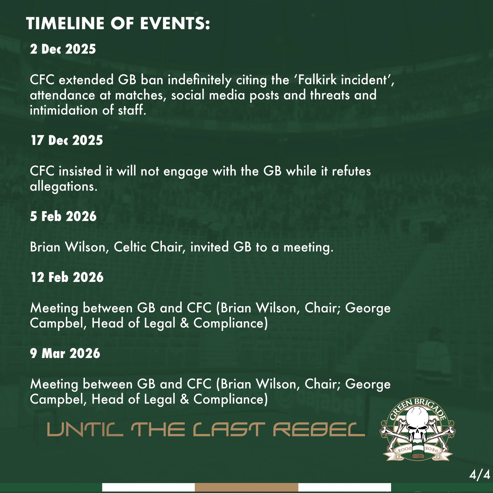 Celtic FC Green brigade STatement
