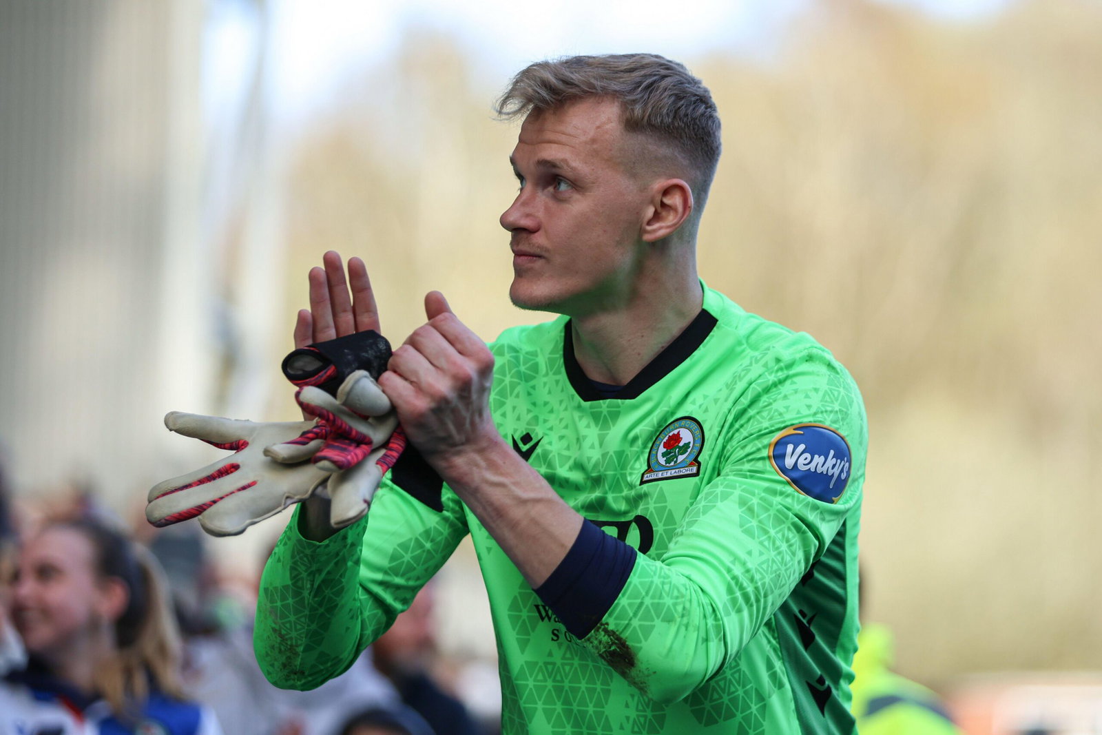 6th April 2026;  Ewood Park, Blackburn, England; EFL Championship Football, Blackburn Rovers versus West Bromwich Albion; Balazs Toth of Blackburn Rovers applauding the fans
