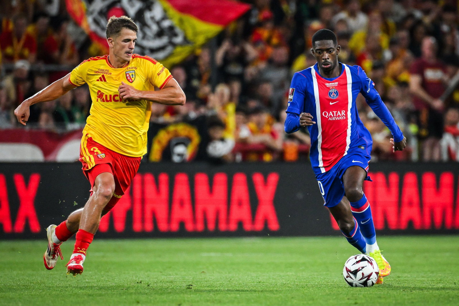 Former Celtic defender Maik Nawrocki starts Lens career with stunning PSG upset IPA87552528 - Maik NAWROCKI of Lens and Ousmane DEMBELE of PSG during the Trophee des Champions 2026 (Champions Trophy), football match between RC Lens and Paris Saint-Germain on 16 August 2026 at Bollaert-Delelis stadium in Lens, France
