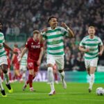 Celtic's Camilo Duran (centre) celebrates after scoring his sides first goal during the William Hill Premiership match at Celtic Park, Glasgow. Picture date: Wednesday September 2, 2026.