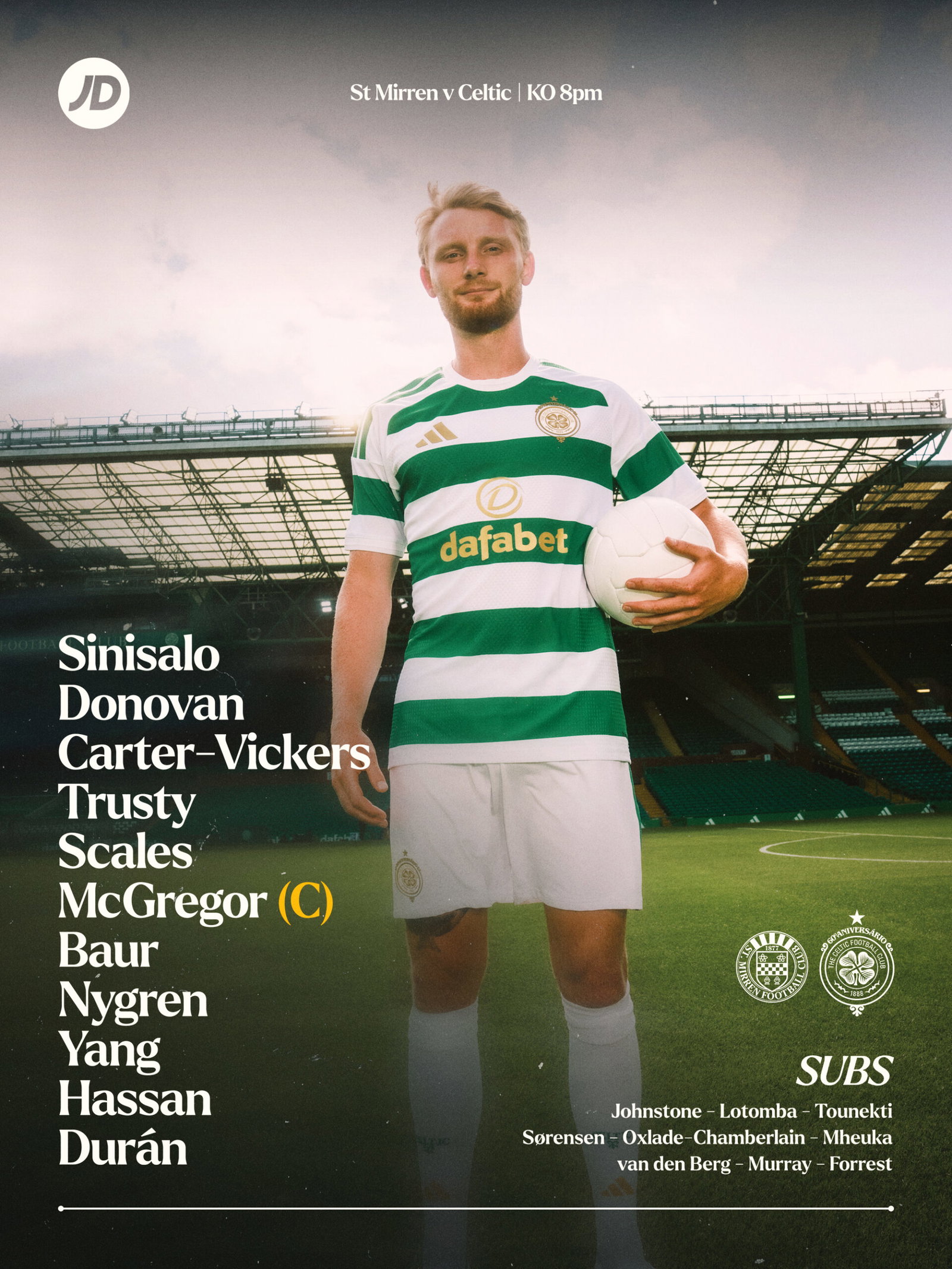 Confirmed Celtic Starting XI vs St Mirren: Baur and Hassan Start