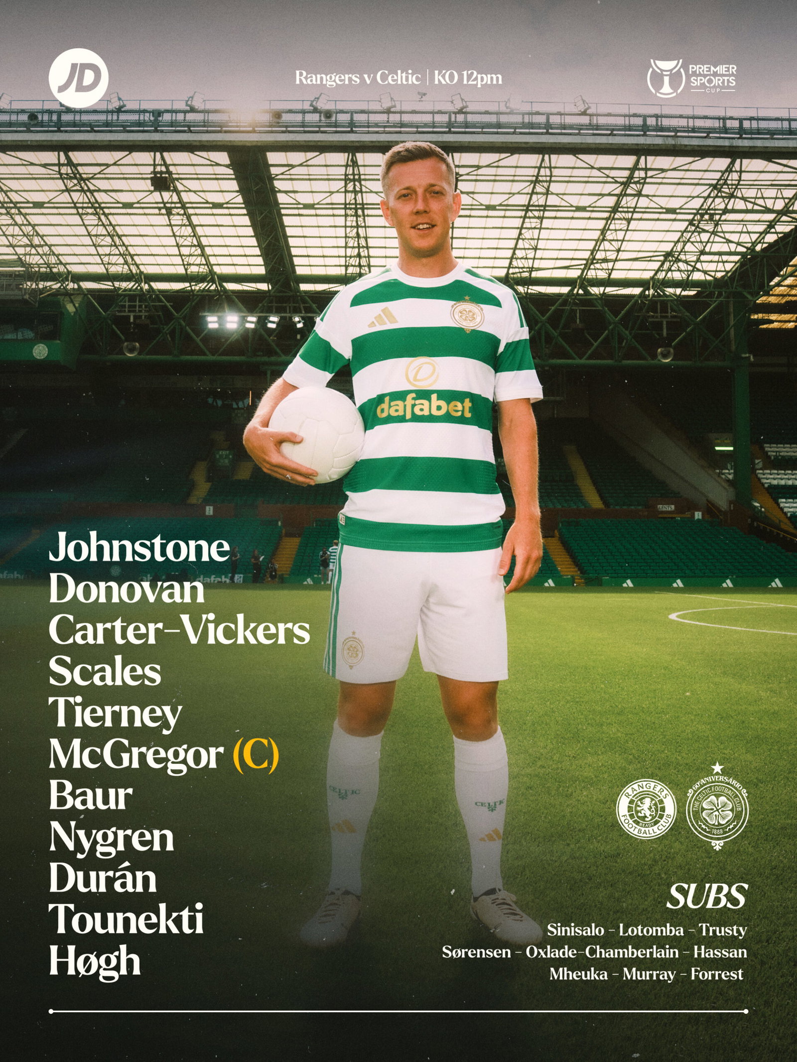 Confirmed Celtic Starting XI vs Rangers: Tierney and Duran Start
